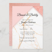 ピンクモダンと金ゴールドの大理石シャワー招待状 (正面/裏面)