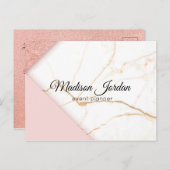 ピンクモダンと金ゴールドの大理石マーケティング ポストカード (正面/裏面)