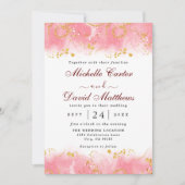ピンクモダンと金ゴールドの大理石結婚式招待状 セーブザデート (正面)