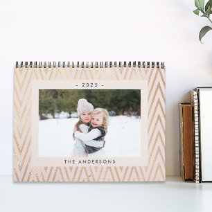 ピンクモダンと金ゴールドの家族写真 カレンダー