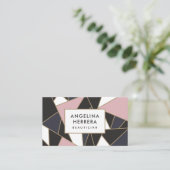 ピンクモダンと金ゴールドの幾何学色ブロックのモザイク 名刺 (スタンド正面)