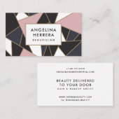 ピンクモダンと金ゴールドの幾何学色ブロックのモザイク 名刺 (正面/裏面)