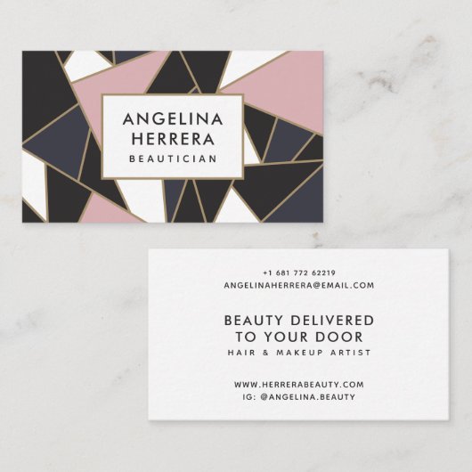 ピンクモダンと金ゴールドの幾何学色ブロックのモザイク 名刺 (正面/裏面)
