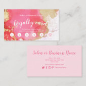 ピンクモダンと金ゴールドの水彩色のブロ ロイヤリティカード (正面/裏面)