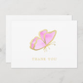 ピンクモダンと金ゴールドの蝶エレガント サンキューカード (正面/裏面)