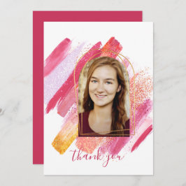 ピンクモダンと金ゴールドアーチ型卒業ありがとうInv 招待状