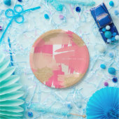 ピンクモダンと金ゴールドグリッターの抽象芸術パターン ペーパープレート (パーティー)