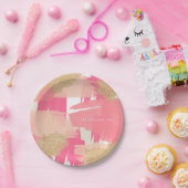 ピンクモダンと金ゴールドグリッターの抽象芸術パターン ペーパープレート (パーティー)