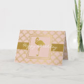 ピンクモダンと金ゴールドグリッターフラミンゴ誕生日 カード (正面)