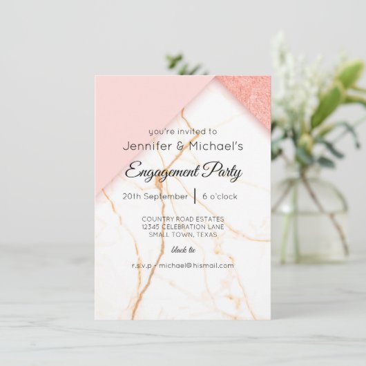 ピンクモダンと金ゴールドグリッターマーブル婚約 (スタンド正面)