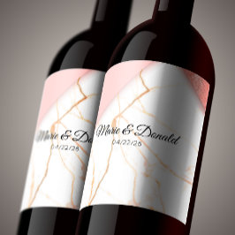 ピンクモダンと金ゴールドグリッター大理石 ワインラベル