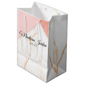 ピンクモダンと金ゴールドマーブルカスタム ミディアムペーパーバッグ (正面アングル)