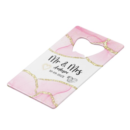 ピンクモダンと金ゴールドミセス クレジットカード栓抜き (正面アングル)