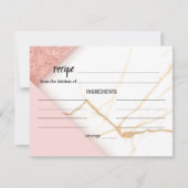 ピンクモダンと金ゴールド大理石の結婚レシピカード ノートカード (正面)
