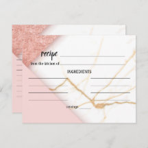 ピンクモダンと金ゴールド大理石の結婚レシピカード
