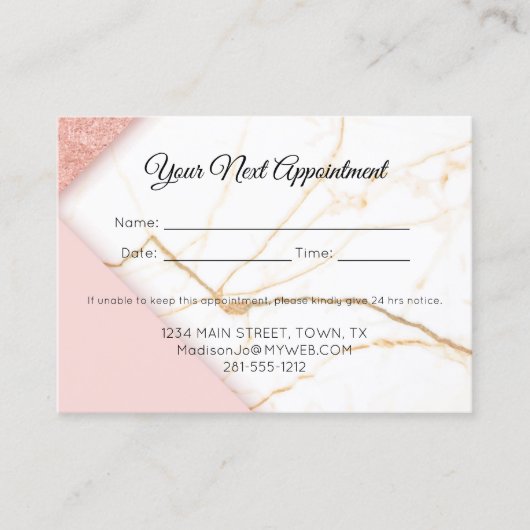 ピンクモダンと金ゴールド大理石 予約カード (正面)