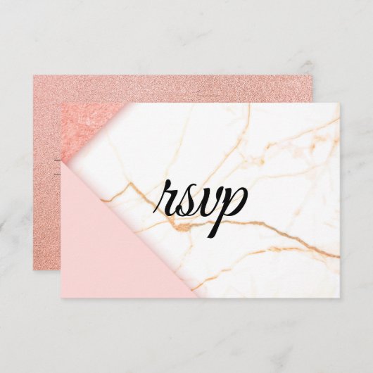 ピンクモダンと金ゴールド大理石 出欠カード (正面/裏面)