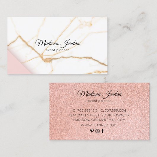 ピンクモダンと金ゴールド大理石 名刺 (正面/裏面)