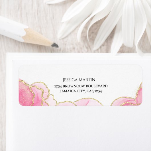 ピンクモダンと金ゴールド差出人住所 ラベル (インサイチュ)