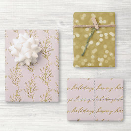 ピンクモダンと金ゴールド書道クリスマス ラッピングペーパーシート