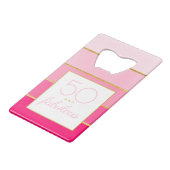 ピンクモダンと金ゴールド50と素晴らしい誕生日 クレジットカード栓抜き (正面アングル)