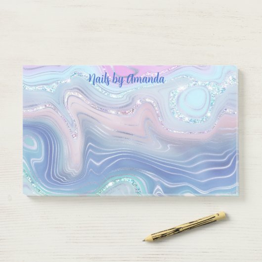 ピンクモダンと青の水色の渦巻きグリッター ポストイット (デスク)