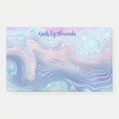 ピンクモダンと青の水色の渦巻きグリッター ポストイット (正面)