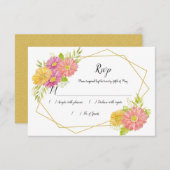 ピンクモダンと黄色のデイジー幾何学的RSVP 出欠カード (正面/裏面)