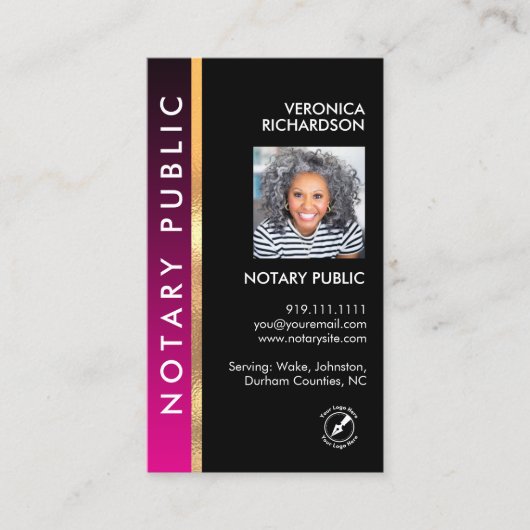 ピンクモダンと黒の公証人QRコード写真I.D. 名刺 (正面)