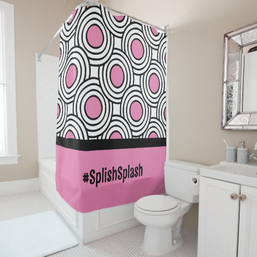 ピンクモダンと黒の円のパターンのドームルーム シャワーカーテン (インサイチュ)