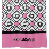 ピンクモダンと黒の円のパターンのドームルーム シャワーカーテン (正面)