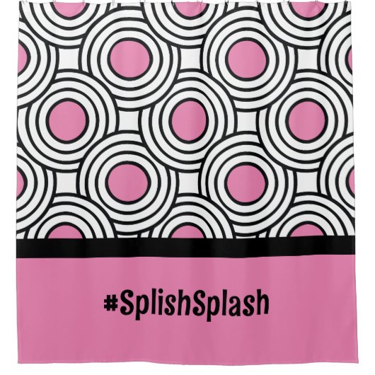 ピンクモダンと黒の円のパターンのドームルーム シャワーカーテン (正面)