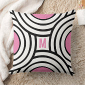 ピンクモダンと黒の円モノグラムドームルーム クッション (ブランケット)