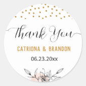 ピンクモダンと黒の花の金ゴールドドットありがとう ラウンドシール (正面)