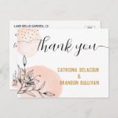 ピンクモダンと黒の花の金ゴールドドット結婚ズ ポストカード (正面/裏面)