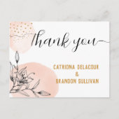 ピンクモダンと黒の花の金ゴールドドット結婚ズ ポストカード (正面)