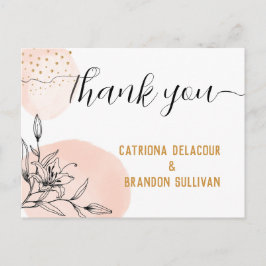 ピンクモダンと黒の花の金ゴールドドット結婚ズ ポストカード