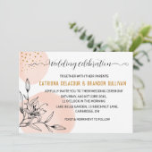 ピンクモダンと黒の花の金ゴールドドット結婚ズ 招待状 (スタンド正面)