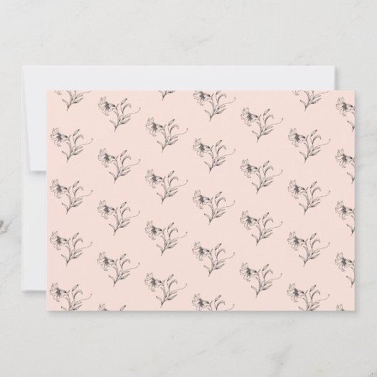 ピンクモダンと黒の花の金ゴールドドット結婚ズ 招待状 (裏面)