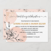 ピンクモダンと黒の花の金ゴールドドット結婚ズ 招待状 (正面/裏面)