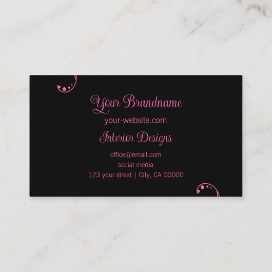 ピンクモダンと黒の装飾用の角が曲がった華美 名刺 (裏面)
