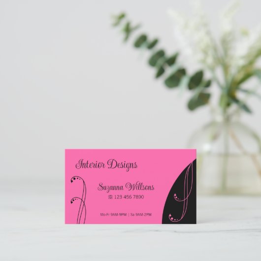 ピンクモダンと黒の装飾用の角が曲がった華美 名刺 (スタンド正面)