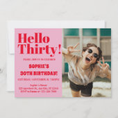 ピンクモダンな30歳の誕生日フォト 招待状 (正面)