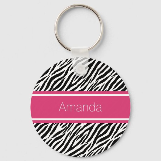 ピンクモダンのと名ストライプ付きゼブラ印刷 キーホルダー (正面)
