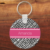 ピンクモダンのと名ストライプ付きゼブラ印刷 キーホルダー (正面)