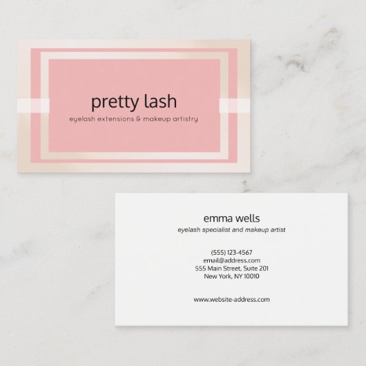 ピンクモダンのまつ毛とメイクアップアーティストリー 名刺 (正面/裏面)