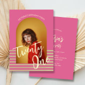 ピンクモダンのアーチフォト21歳の誕生日パーティー 招待状