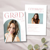 ピンクモダンのアーチ写真の卒業発表 招待状