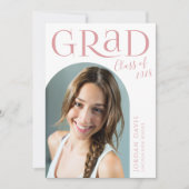 ピンクモダンのアーチ写真の卒業発表 招待状 (正面)