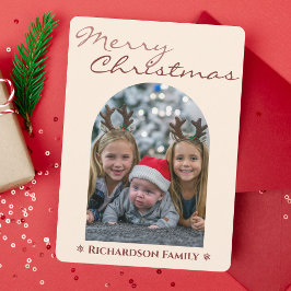 ピンクモダンのアーチ写真クリスマス シーズンカード